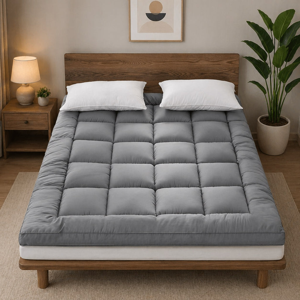 4"inch MATTRESS TOPPER Deep Hotel Quality Microfiber White/Grey