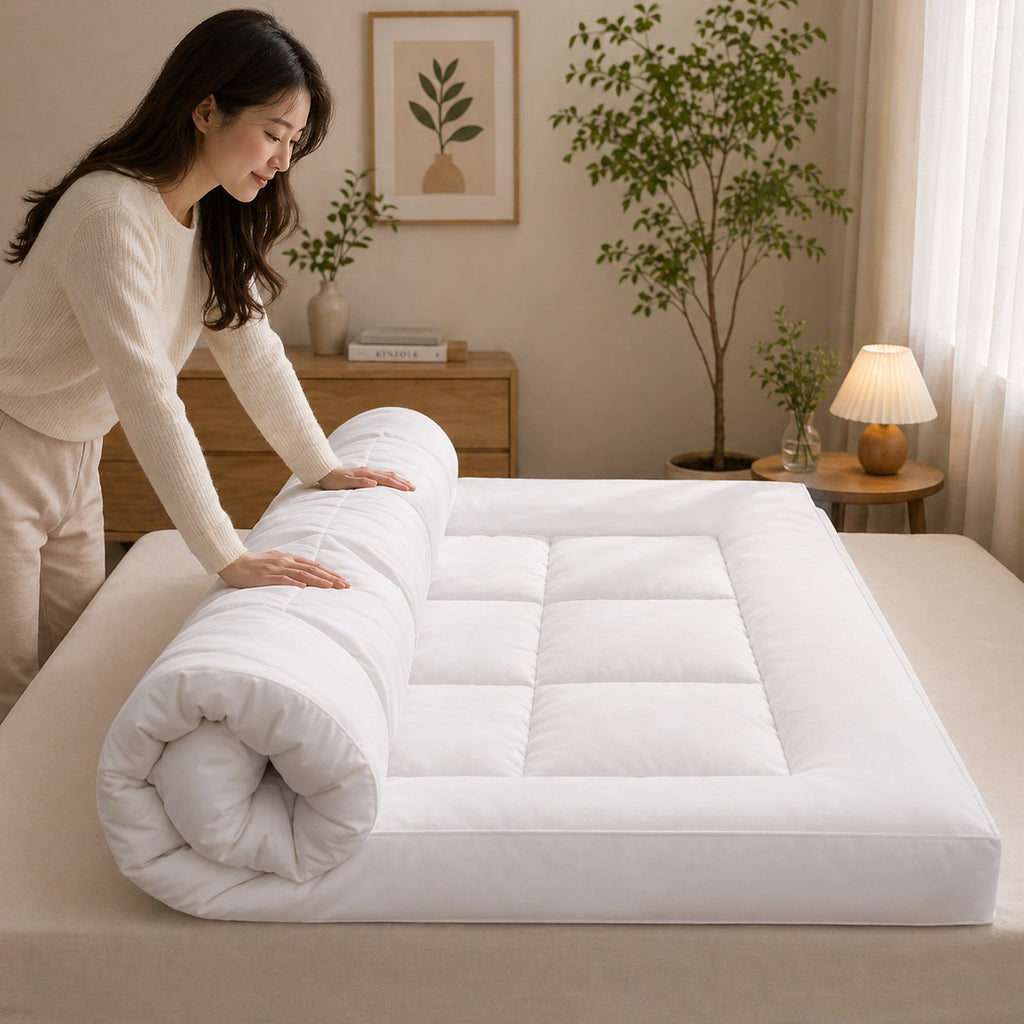 4"inch MATTRESS TOPPER Deep Hotel Quality Microfiber White/Grey