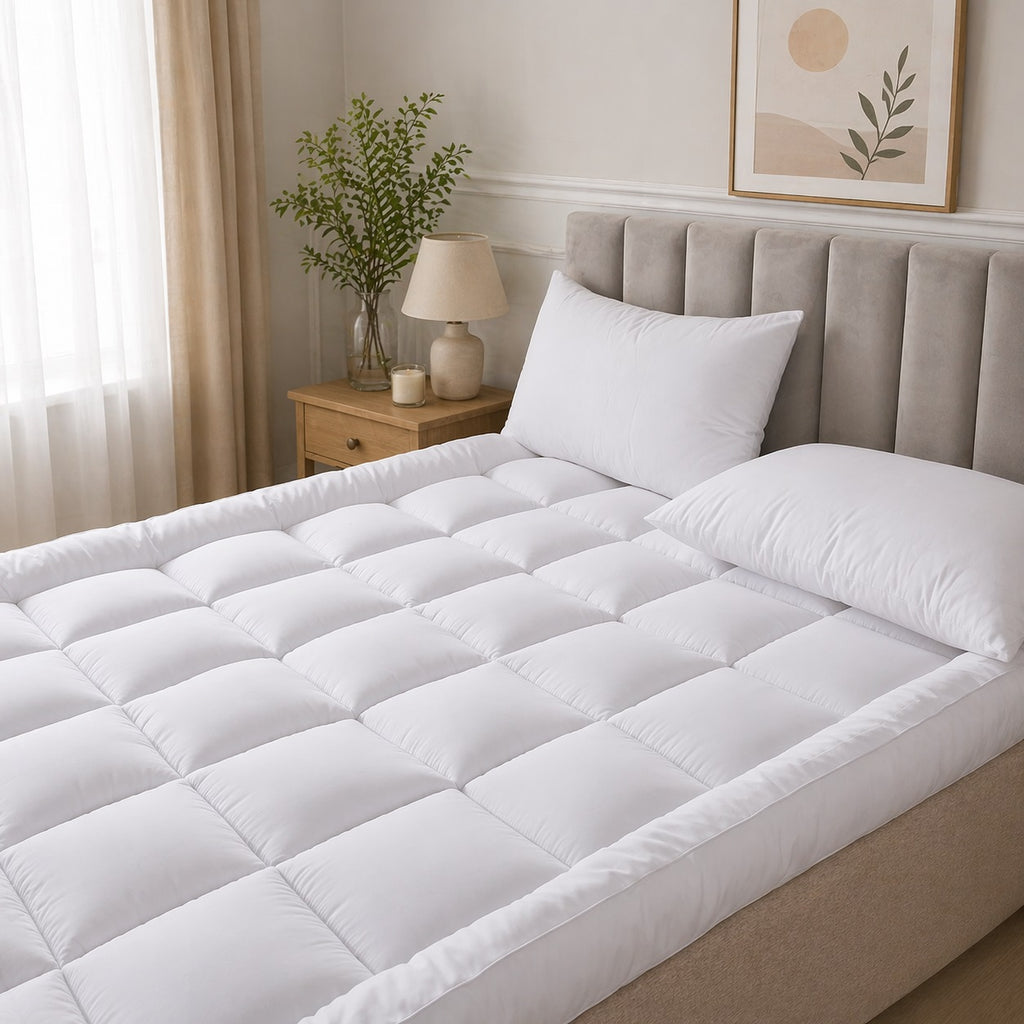 4"inch MATTRESS TOPPER Deep Hotel Quality Microfiber White/Grey