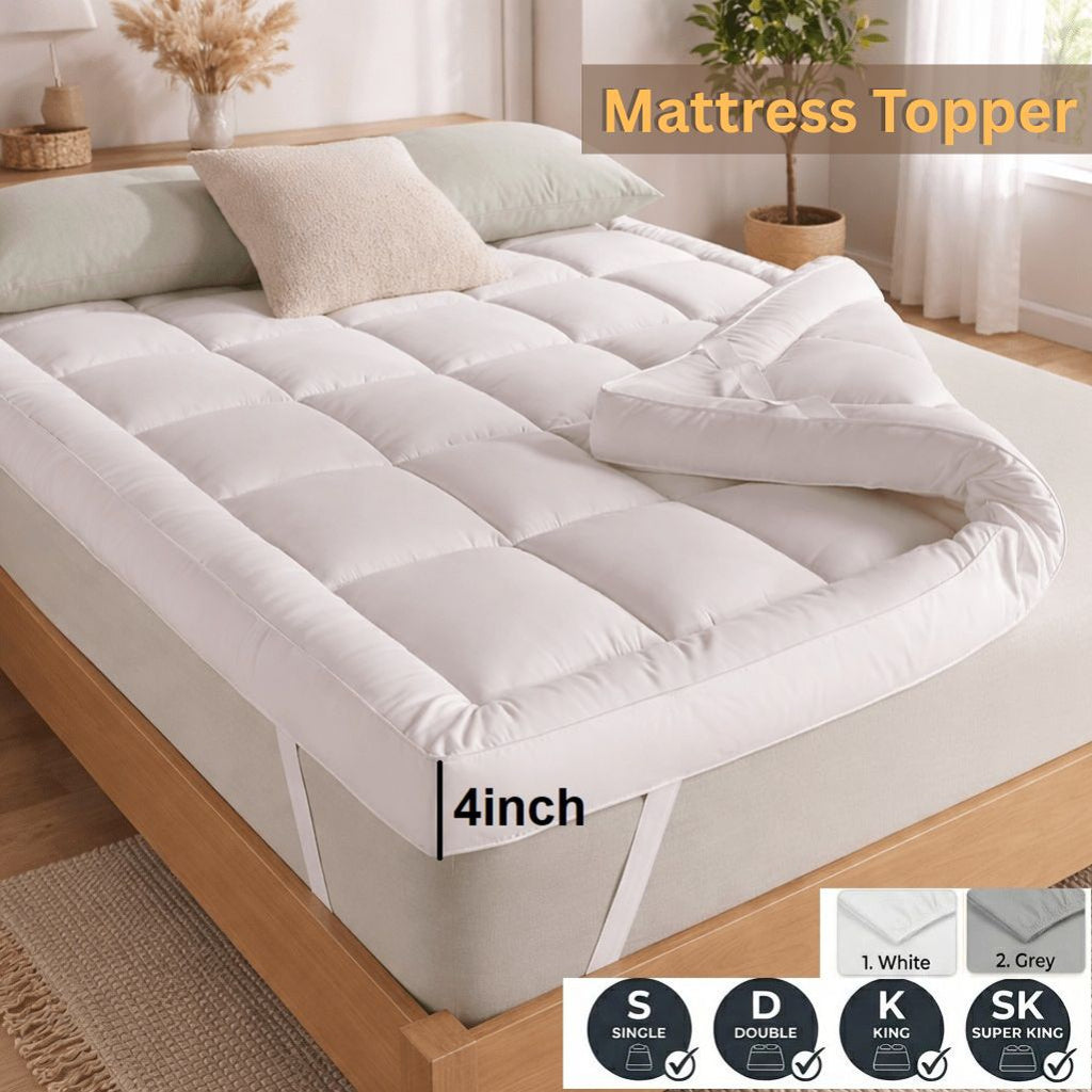 4"inch MATTRESS TOPPER Deep Hotel Quality Microfiber White/Grey