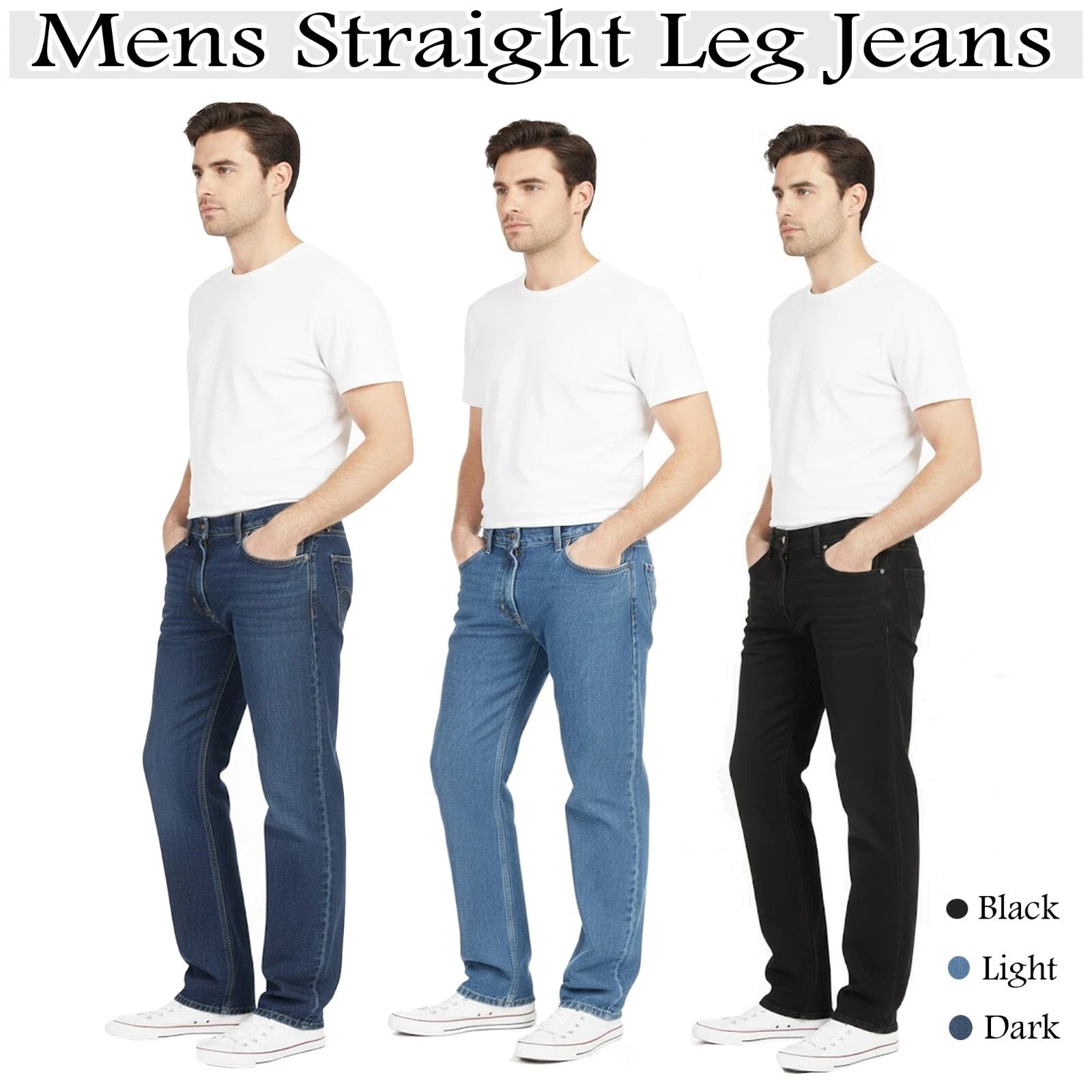 Mens Jeans Straight Leg Regular Fit Heavy Denim Trouser Pants